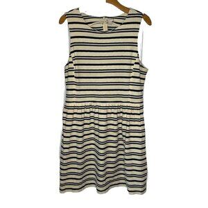 J.Crew Factory Dress Womens L Cream Navy Stripe Sleeveless Zip Back Post Q